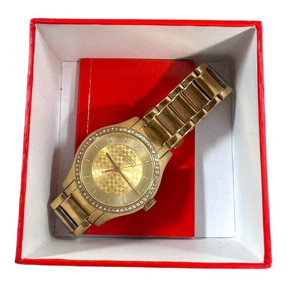Coach Women's MADDY GOLD PLATED BRACELET WATCH W6006 NEEDS BATTERY Original Box - Picture 3 of 11